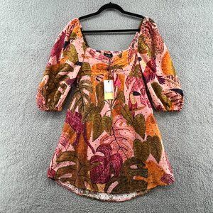 Kourt ropical colorful mini eyelet dress size Medium